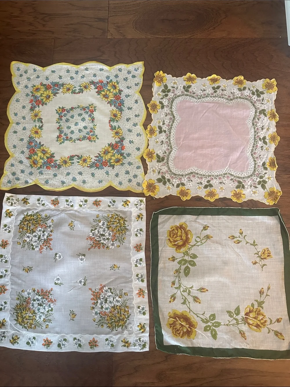 Vintage Floral Cotton Handkerchief with Orange & Yellow Bouquet Print